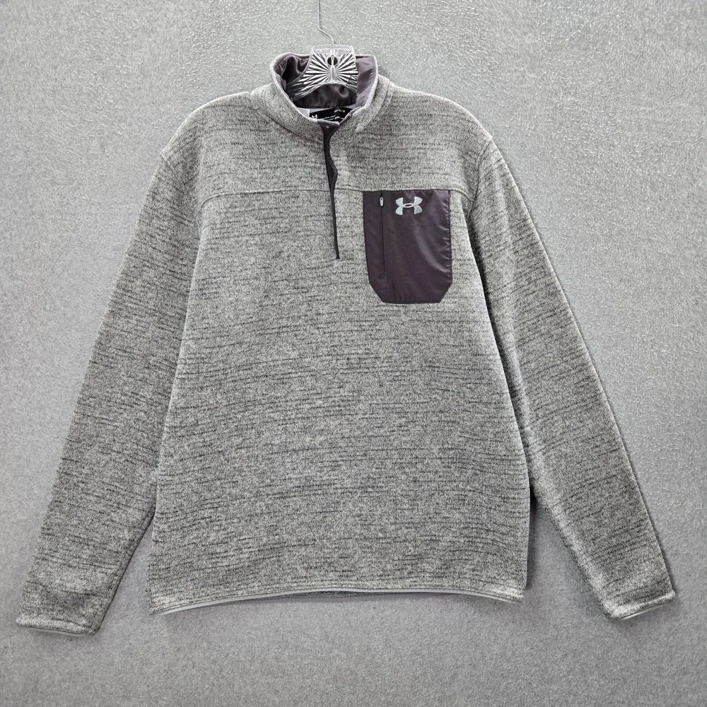 Under Armour‎ Men Sweatshirt Large Gray Heather Henley Mock Neck Pocket